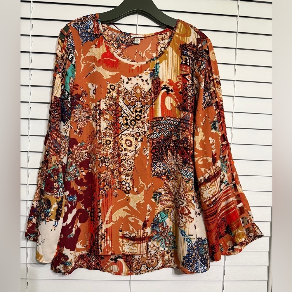 Spense Multicolor Patterned Blouse with open sleeve size L